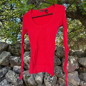 Moda International Vibrant Red Long Sleeve Top